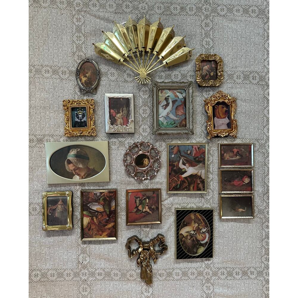 Vintage lot gallery accent wall art pictures set gold framed decor gold bow 16pc